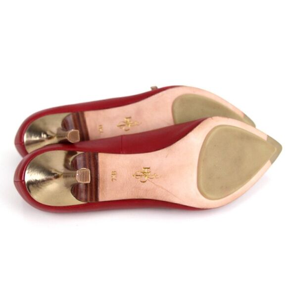 Cole Haan RED GENUINE LEATHER GOLD TRIM MID HEEL CLASSIC PUMP SHOES Sz 7.5 B - Picture 9 of 12